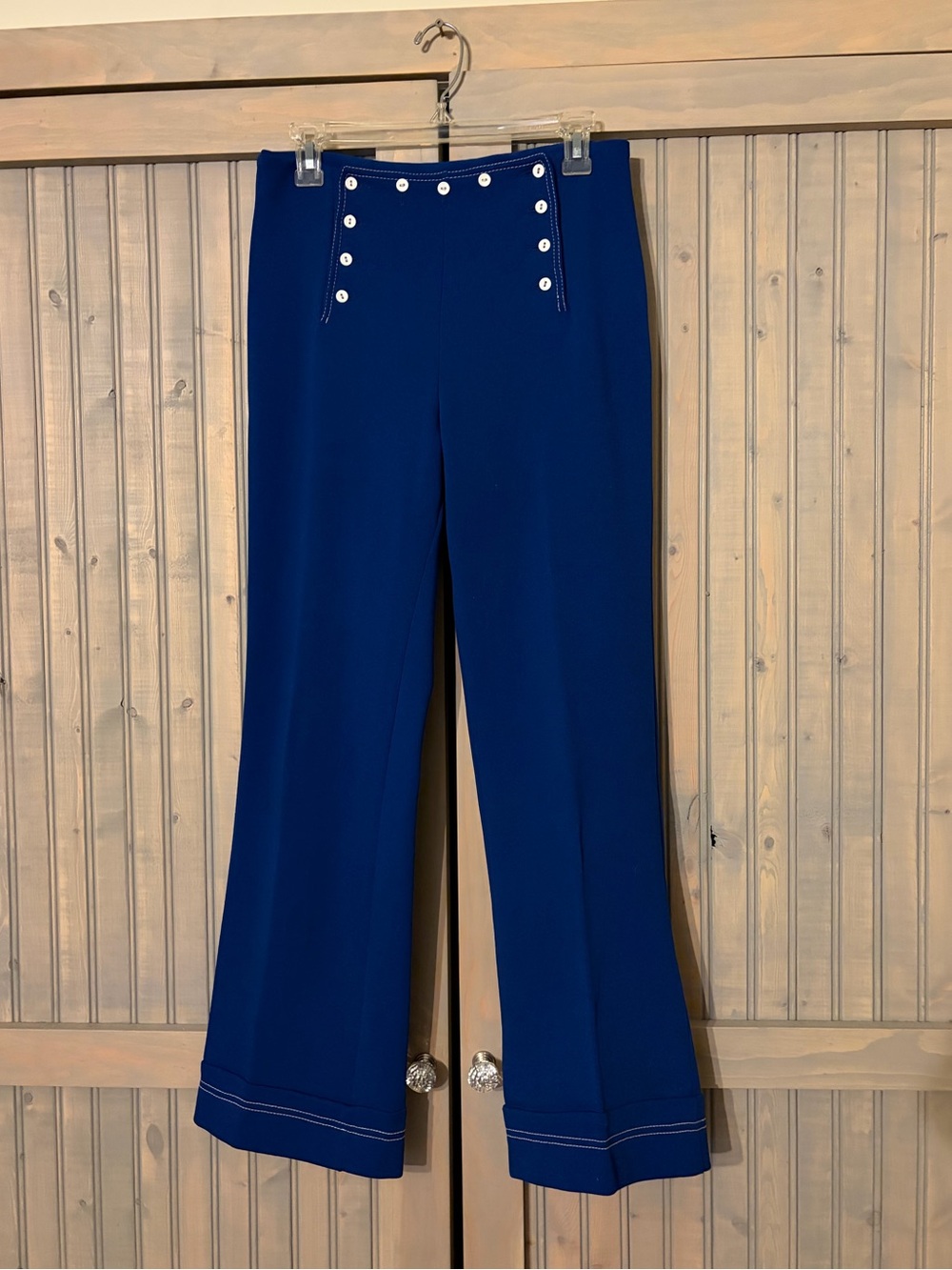 Vintage Blue Sailor-Style Wide Leg Pants
